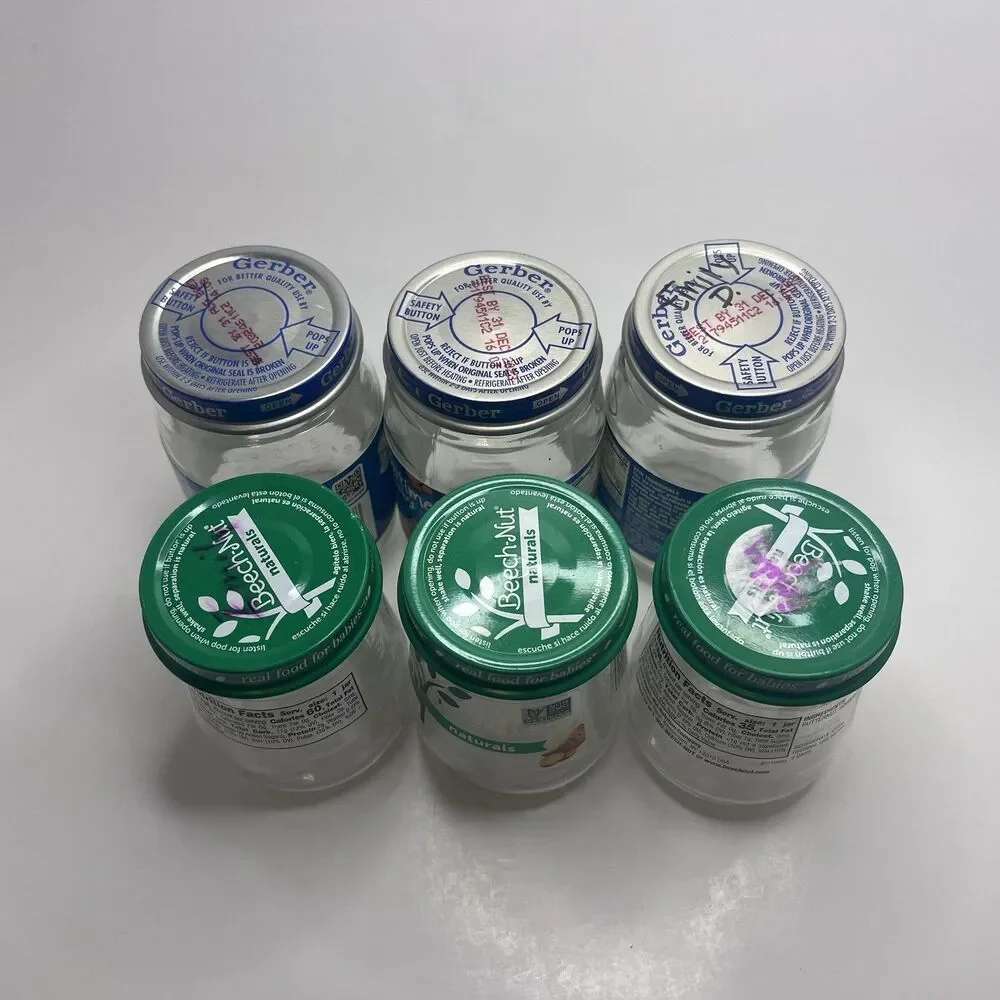 (Lot Of 6 )4oz Glass Lided Baby Food Jars For Storage, Crafts -EMPTY